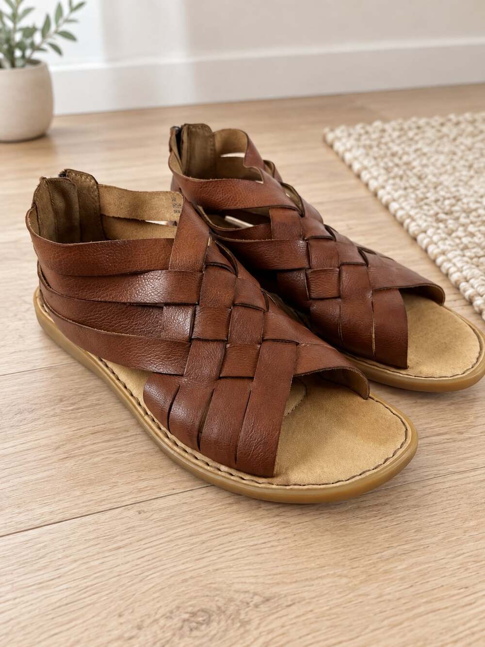 Born Iwa Woven Leather Gladiator Sandals Brown Back Zip Women’s Size 8M
